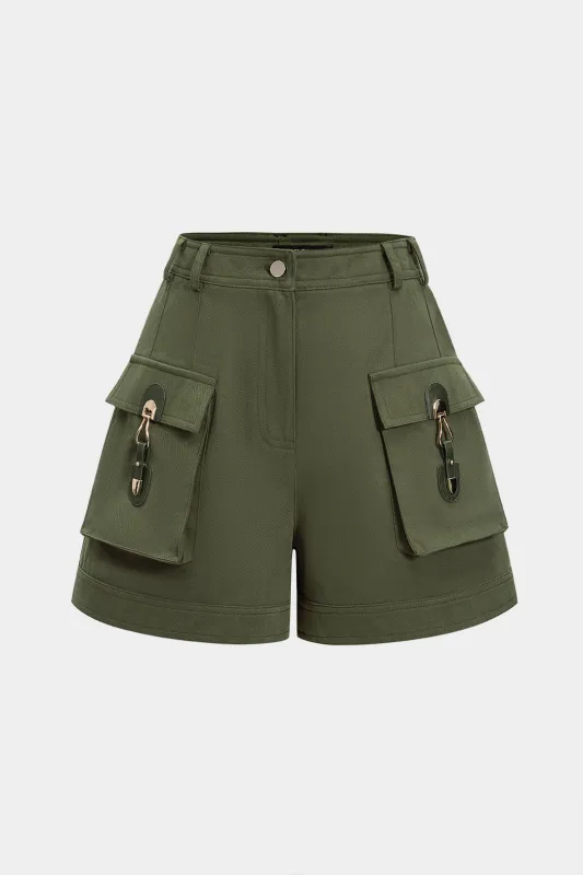 Metallic Decor Pocket Zipper Wide Leg Shorts made by Micas