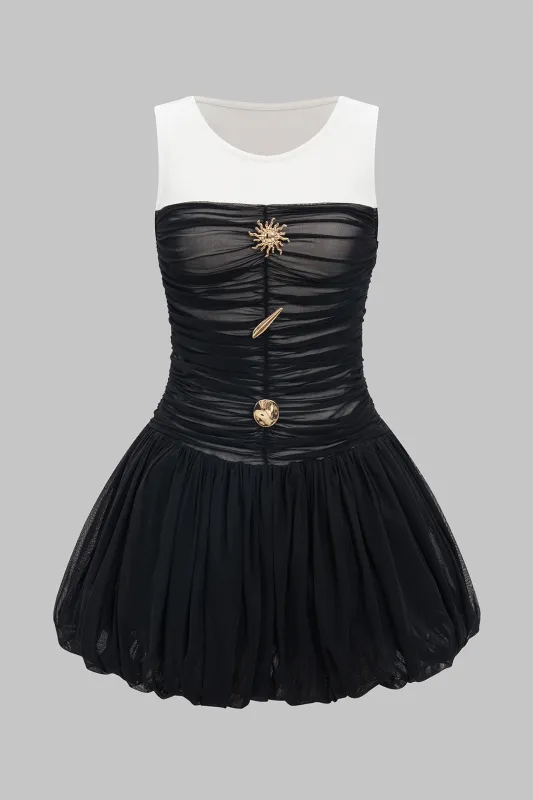 Mesh Metallic Decor Patchwork Sleeveless Mini Dress sold by Micas