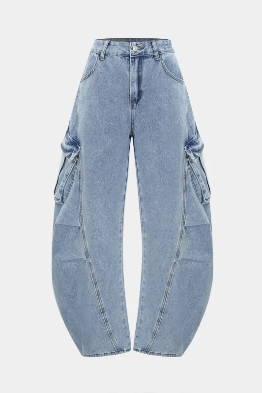 Denim Pocket Wide Leg Barrel Jeans sold by Micas