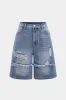 Denim Ripped Straight Leg Jorts sold by Micas