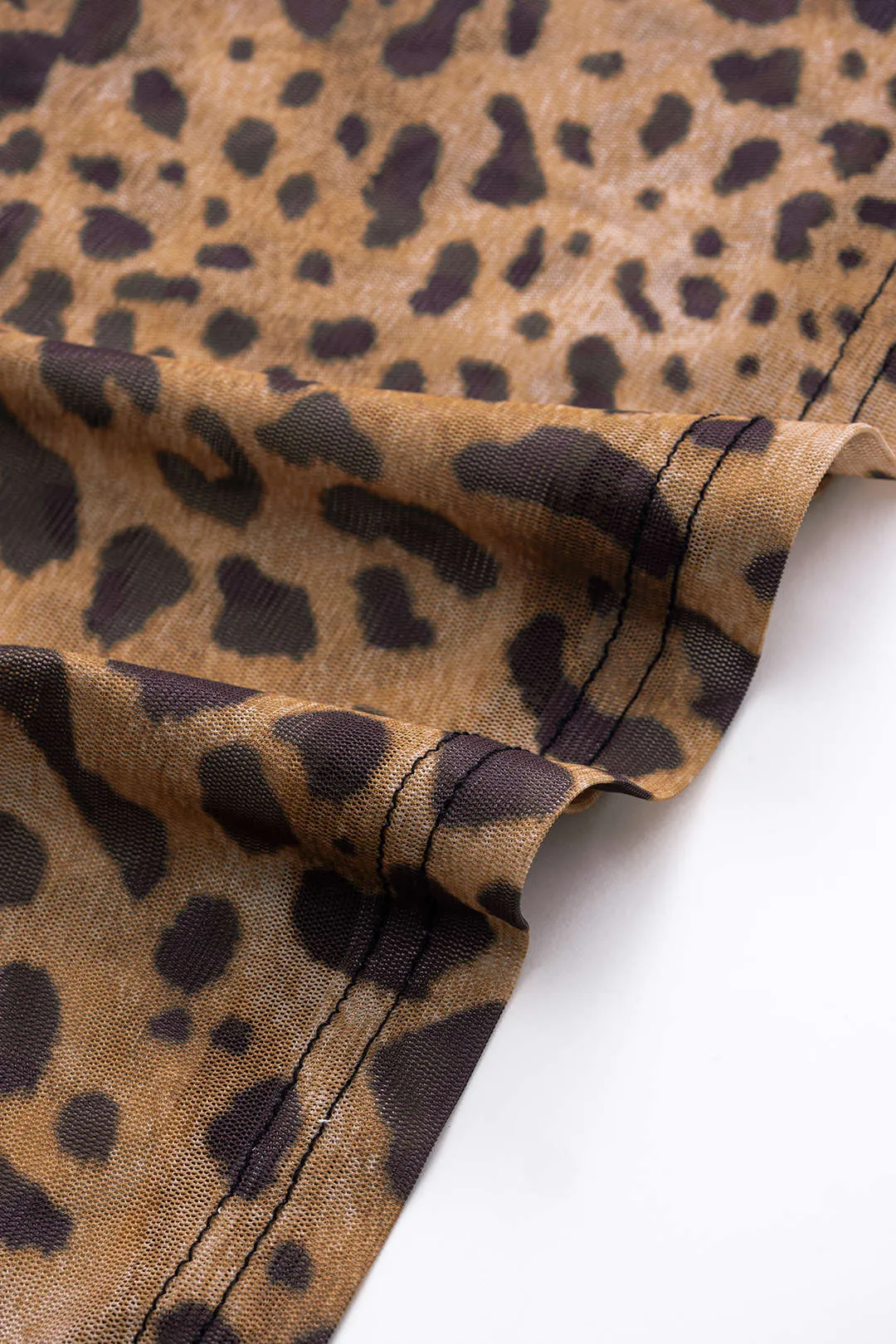 Leopard Print Mesh Cropped Tie-Back Tube Top And Skirt Set sold by Micas product image thumbnail 4