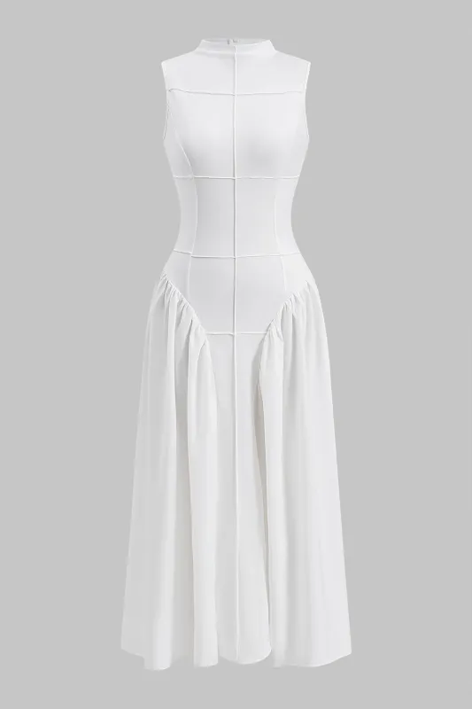 Solid Ruched Sleeveless Midi Dress sold by Micas