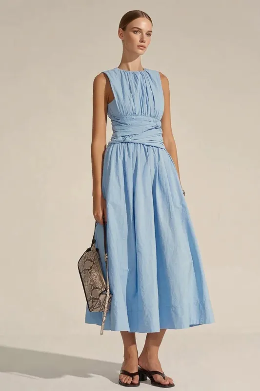 Tie Front Ruched Smocked Sleeveless Maxi Dress sold by Micas