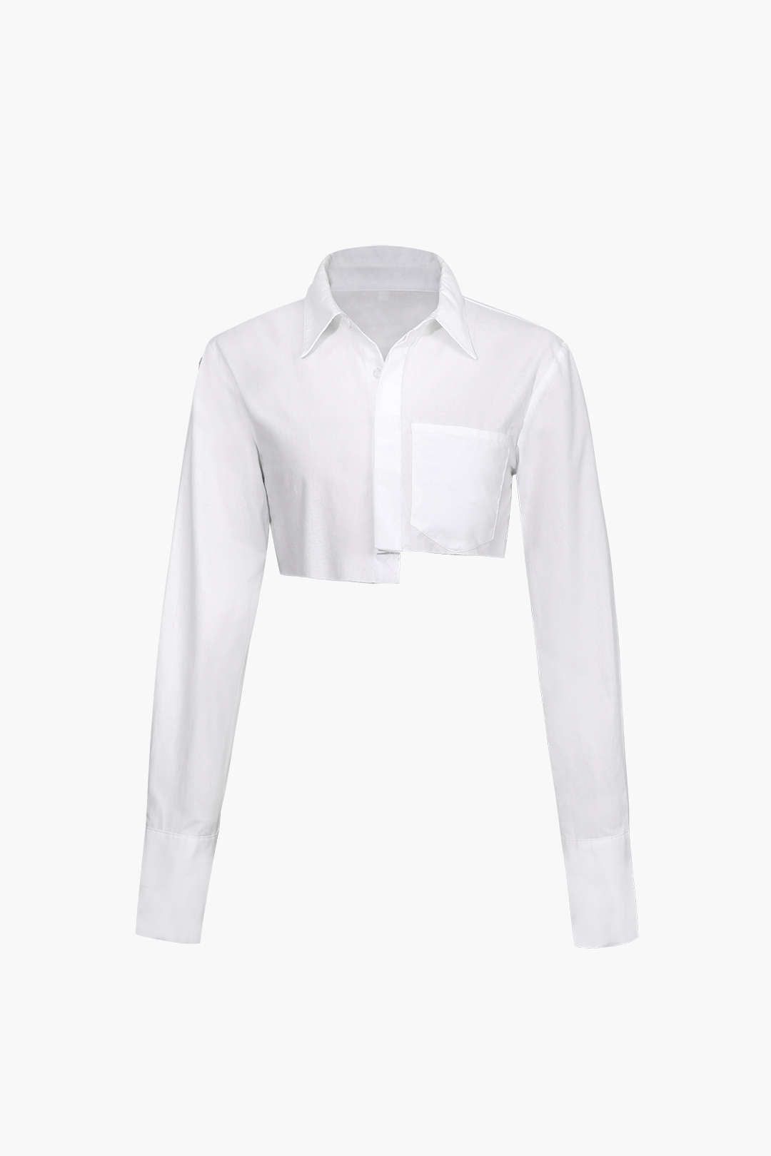 Pocket-Detail Raw Hem Crop Shirt sold by Micas