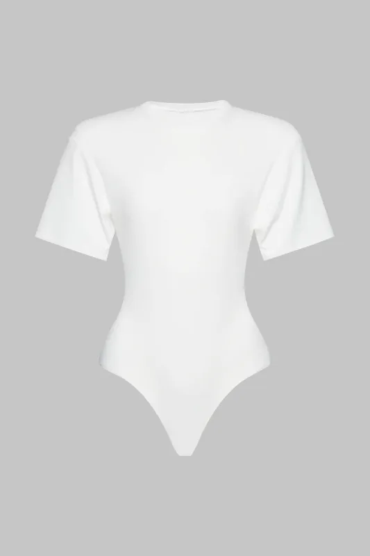 Solid Shoulder Pads Short Sleeve Bodysuit sold by Micas