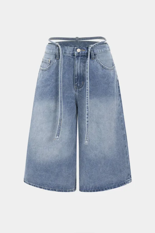 Denim Tie-Up Wide Leg Shorts sold by Micas
