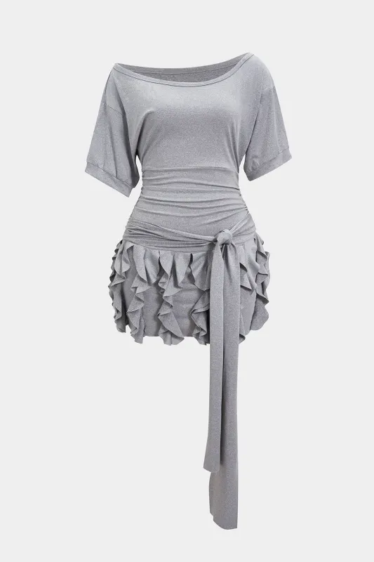 Ruffle Tie-Front Short Sleeve Mini Dress sold by Micas