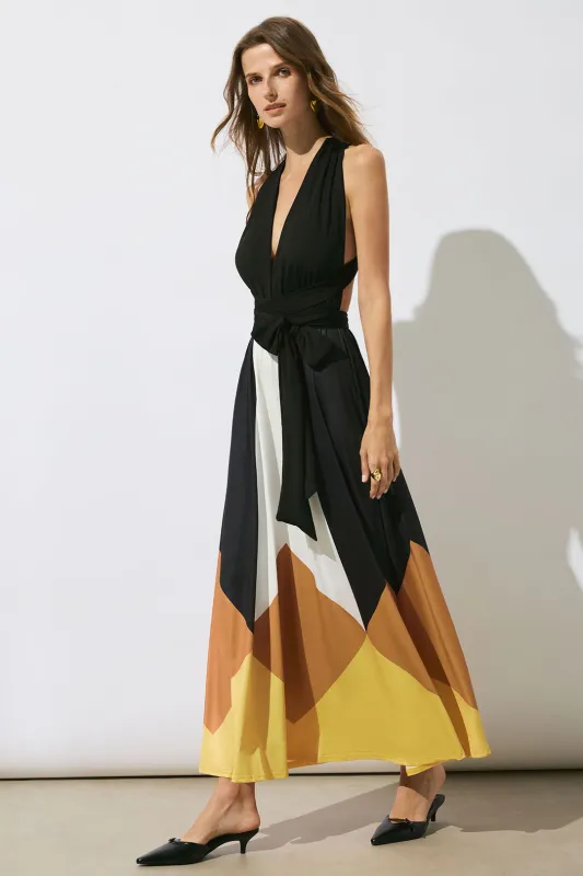 Color Block Print Tie-Up Backless Sleeveless Maxi Dress sold by Micas