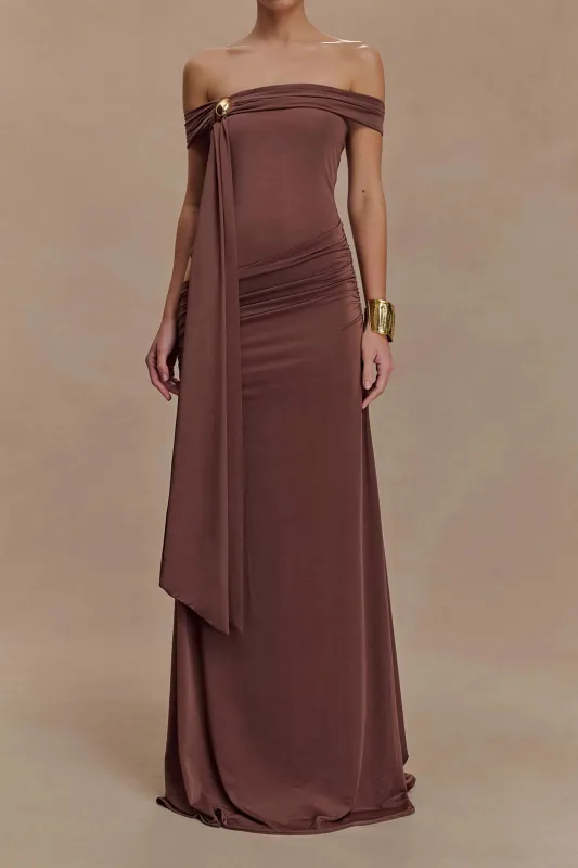 Metallic Decor Cut Out Off Shoulder Ruched Sleeveless Maxi Dress sold by Micas
