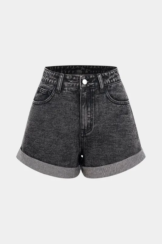 Denim Washed Cuffed Shorts sold by Micas
