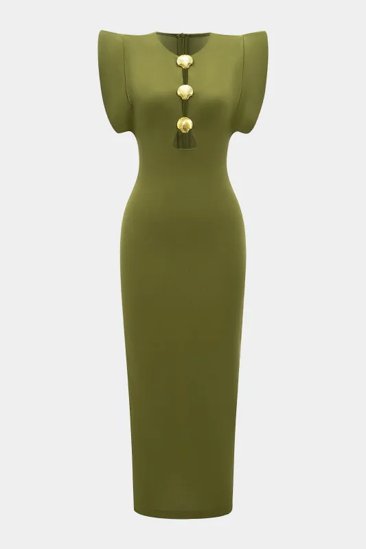 Cut Out Metallic Button Zipper Short Sleeve Maxi Dress sold by Micas