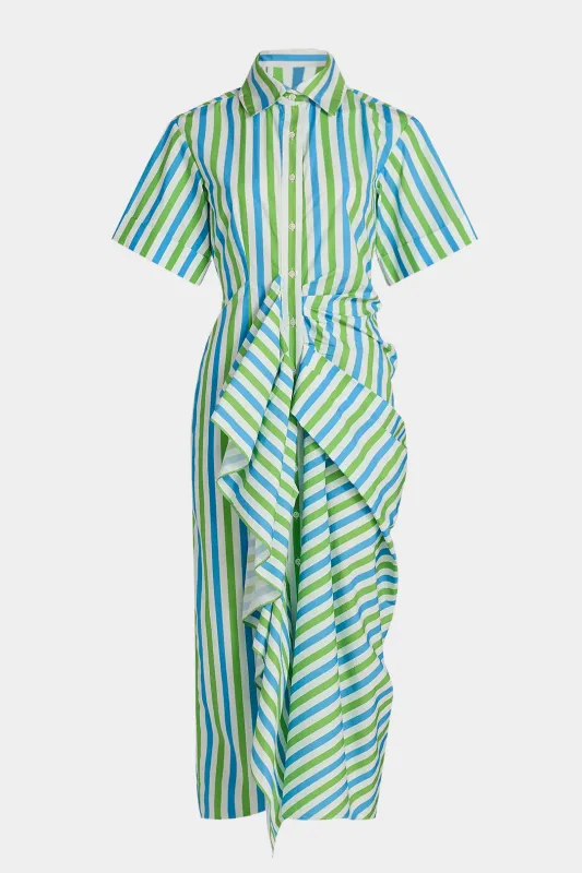 Stripes Print Asymmetrical Ruched Short Sleeve Maxi Dress sold by Micas