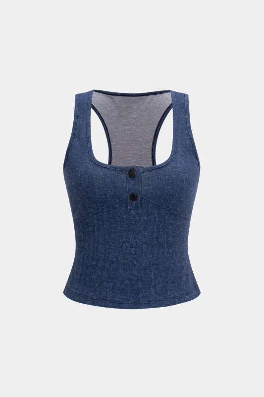 Square Neck Button Tank Top sold by Micas