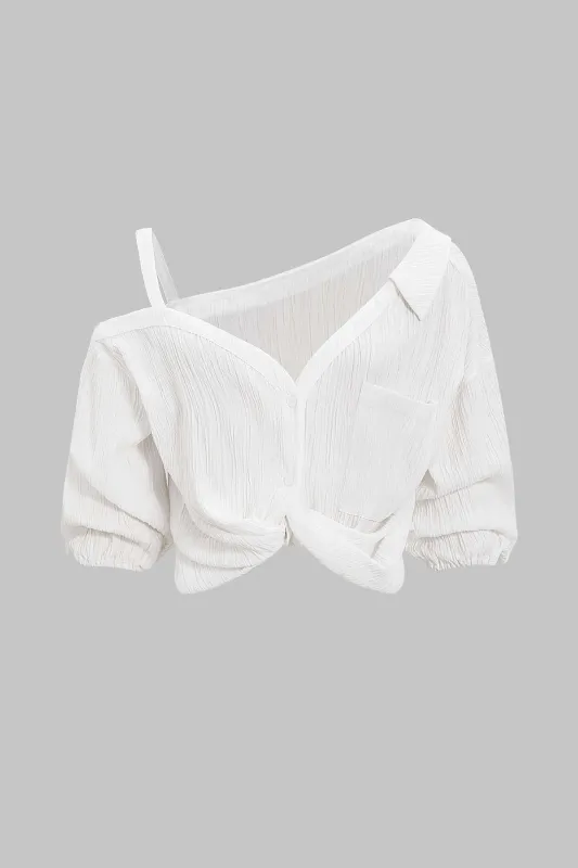 Button Asymmetrical Backless Long-Sleeve Shirt sold by Micas