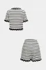 Stripes Print Patchwork Tie-Front T-Shirt And Shorts Set sold by Micas
