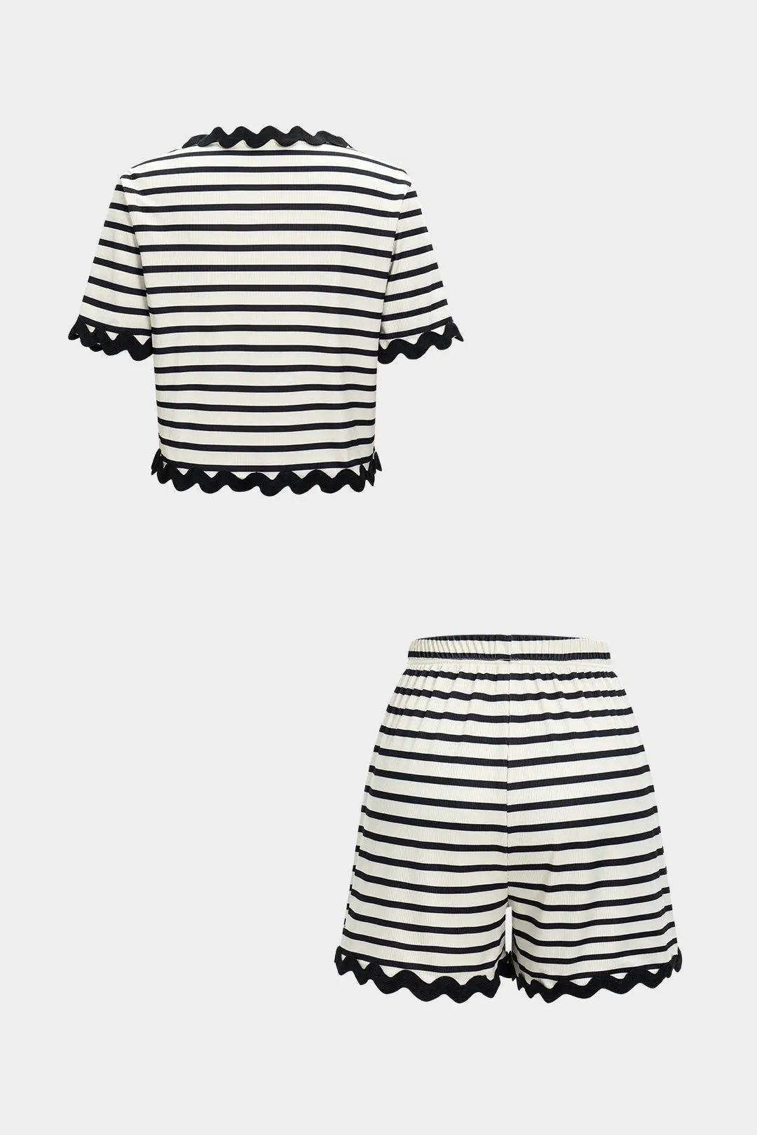 Stripes Print Patchwork Tie-Front T-Shirt And Shorts Set sold by Micas product image thumbnail 2
