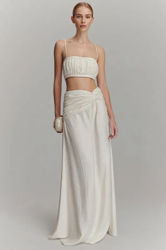 Linen Pleated High Waist Twist Knot Skirt sold by Micas