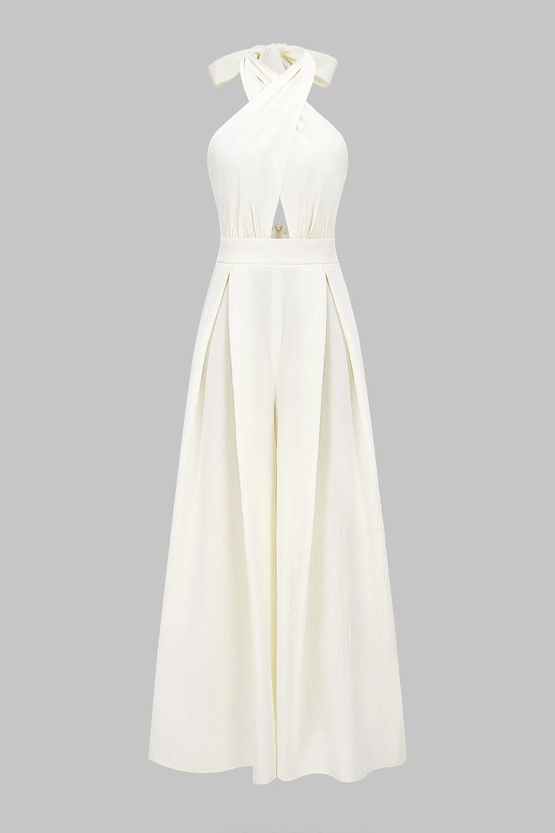 Chiffon Ruched Zipper Backless Tie-Back Wide Leg Pants Jumpsuit sold by Micas