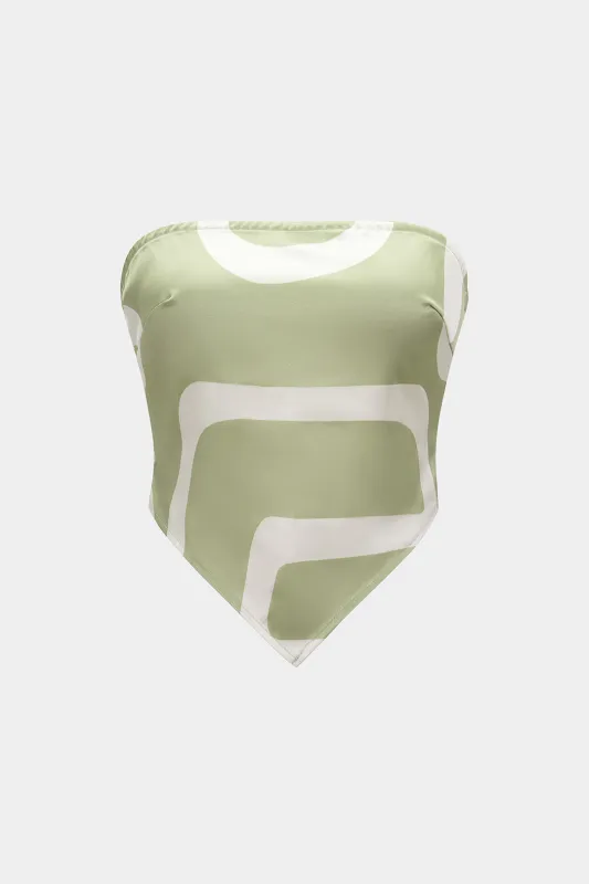 Abstract Print Satin Zipper Backless Tank Top sold by Micas