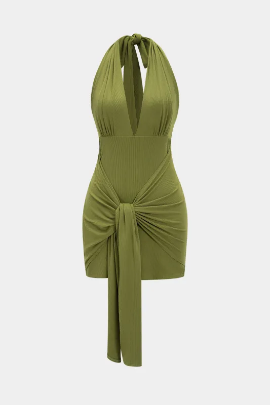 Halter V-Neck Backless Knotted Sleeveless Maxi Dress sold by Micas