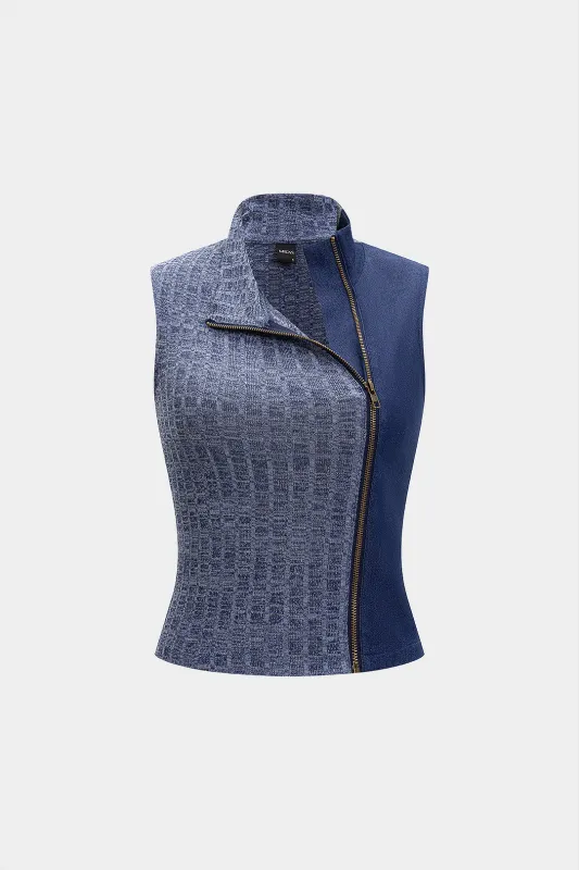 Denim Patchwork Zipper Detail Tank Top sold by Micas