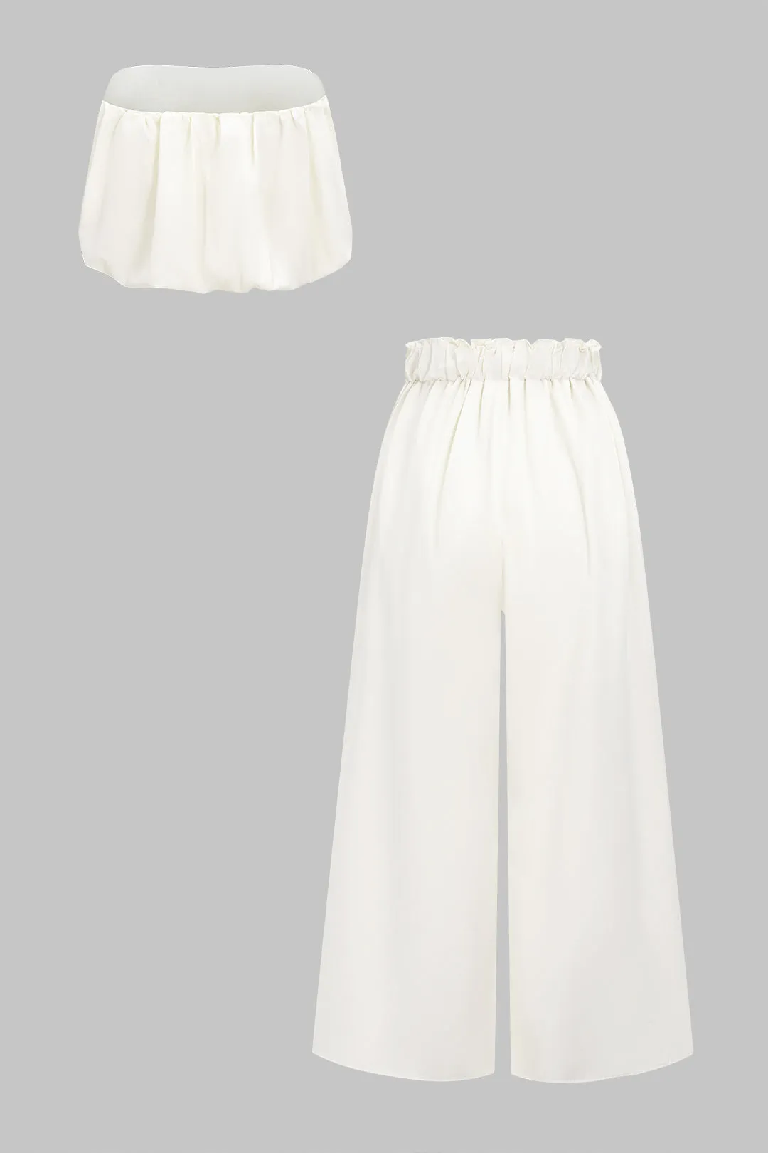 Solid Pleated Tube Top And Drawstring High Waist Wide Leg Trousers Set sold by Micas product image thumbnail 2