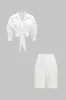 Tie Front Long-Sleeve Shirt And High Waist Shorts Set sold by Micas