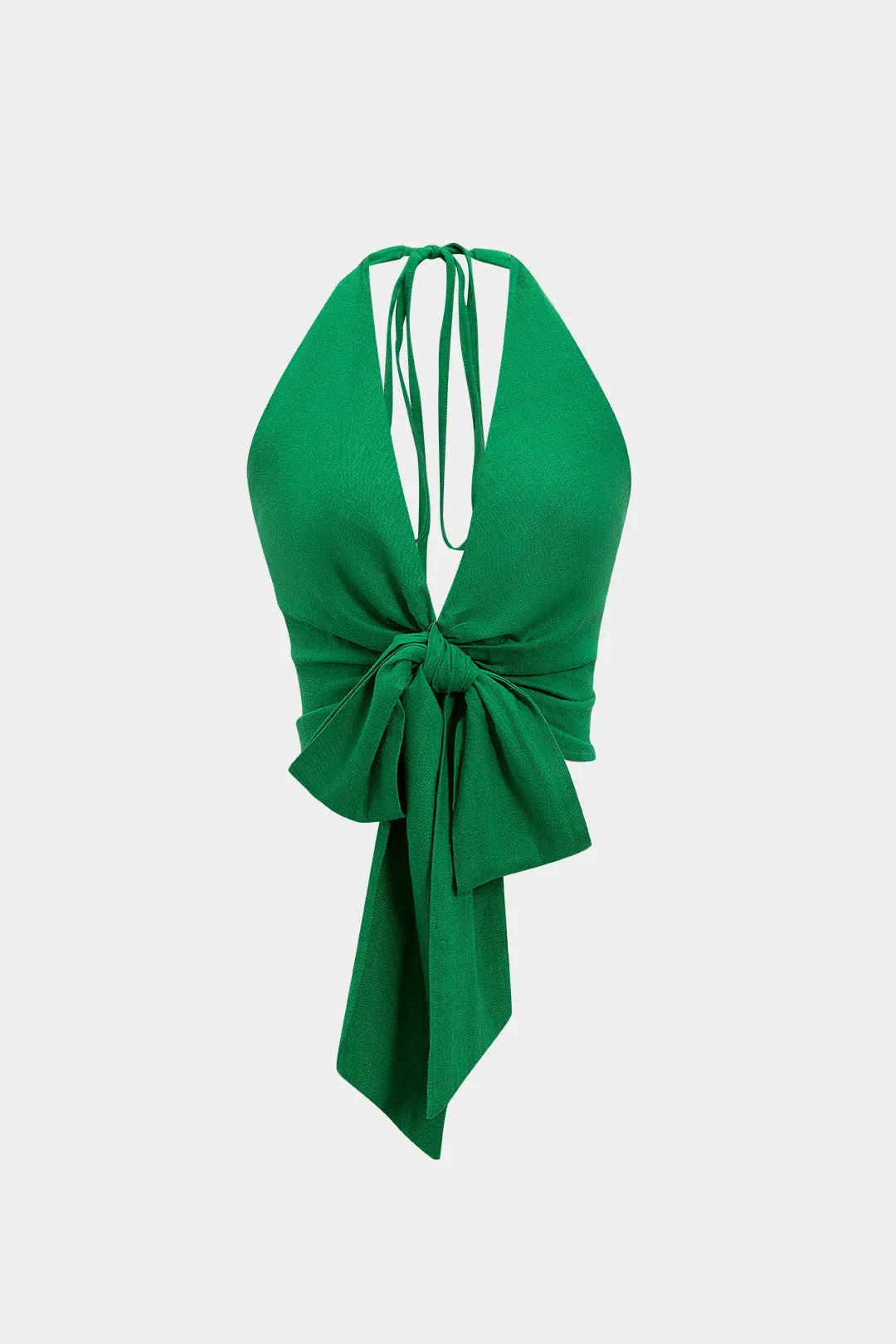 Linned V-hals halter tie-front ruched lynlås tilbage til cami top sold by Micas