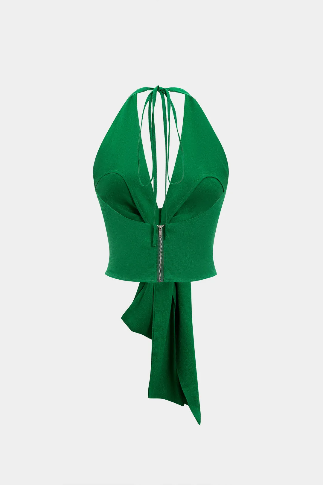 Linned V-hals halter tie-front ruched lynlås tilbage til cami top sold by Micas product image thumbnail 2