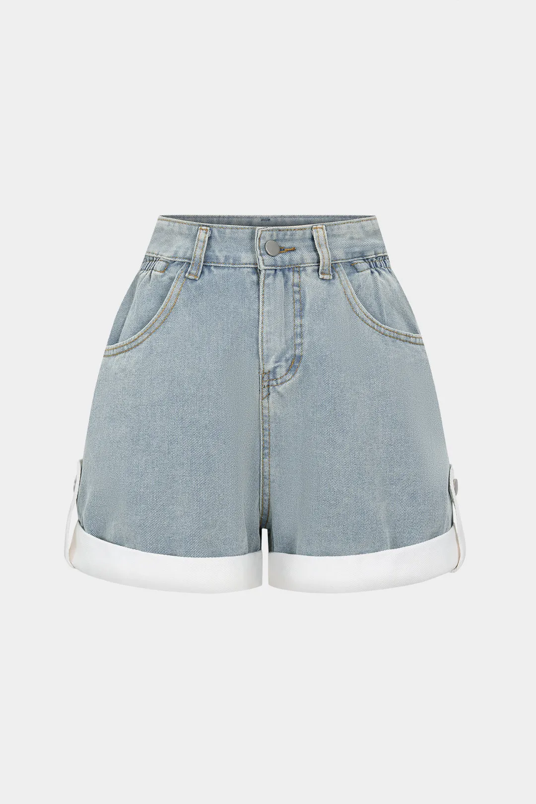 Denim Patchwork Zipper Wide Leg Shorts sold by Micas