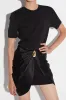 Satin Round Neck Metallic Decor Ruched Patchwork Short Sleeve Mini Dress sold by Micas