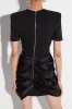 Satin Round Neck Metallic Decor Ruched Patchwork Short Sleeve Mini Dress sold by Micas
