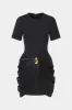 Satin Round Neck Metallic Decor Ruched Patchwork Short Sleeve Mini Dress sold by Micas