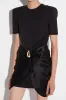 Satin Round Neck Metallic Decor Ruched Patchwork Short Sleeve Mini Dress sold by Micas