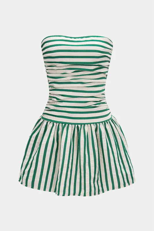 Stripes Print Smocked Strapless Backless Sleeveless Mini Dress sold by Micas