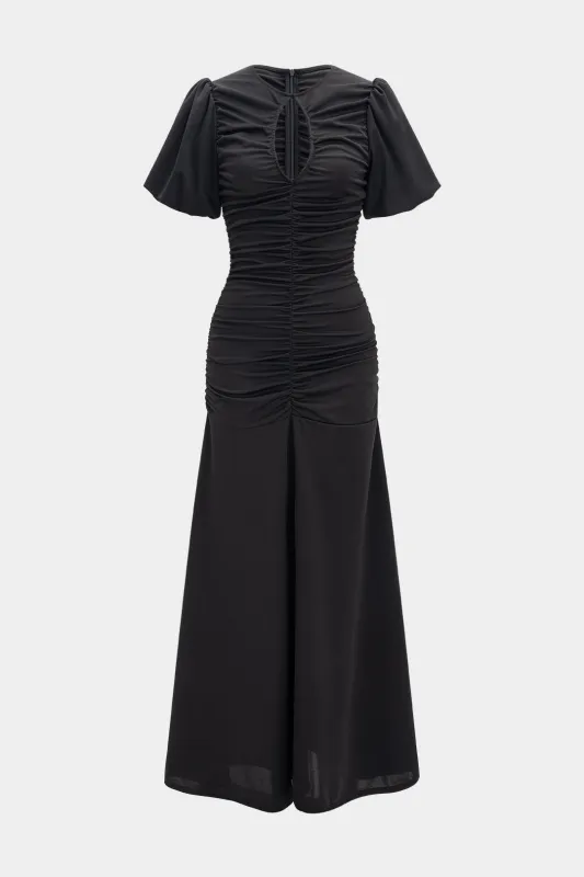 Round Neck Pleated Cut Out Short Sleeve Maxi Dress sold by Micas