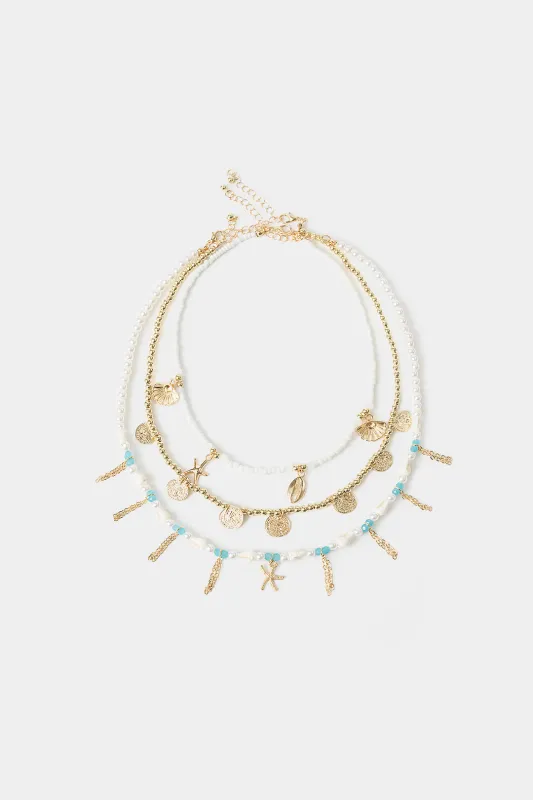 Irregular Pearl Alloy Multi-Layer Clavicle Chain Necklace sold by Micas