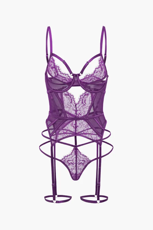 Cut Out Backless Sheer Lingerie Garter Set sold by Micas
