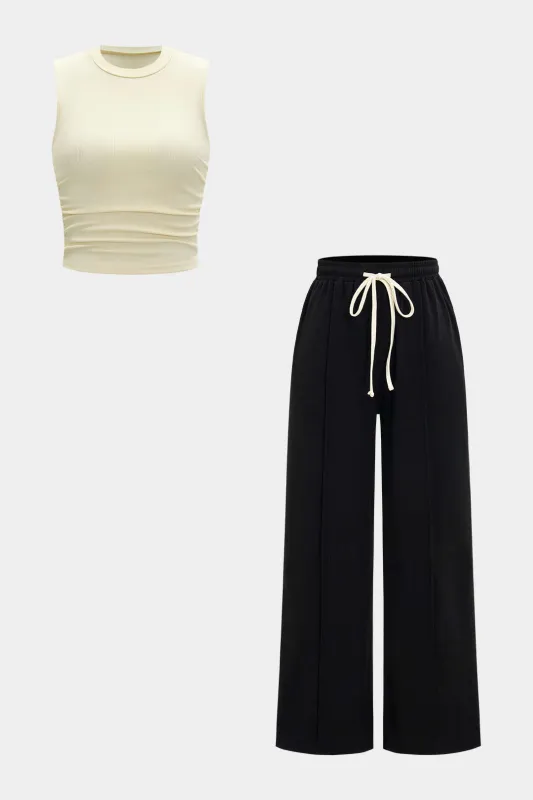 Ruched Tank Top And High Waist Drawstrings Trousers Set sold by Micas