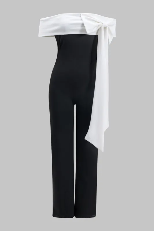 Contrast Off Shoulder Bow Jumpsuit sold by Micas