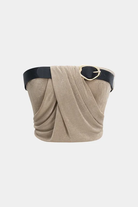 Ruched Belted Tube Top sold by Micas