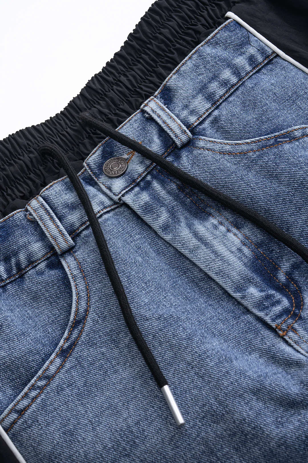 Denim Patchwork Drawstring High Waist Skirt sold by Micas product image thumbnail 3