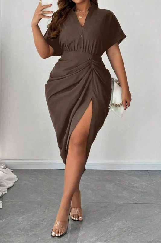 Plus Size Ruched Short Sleeve Midi Dress sold by Micas