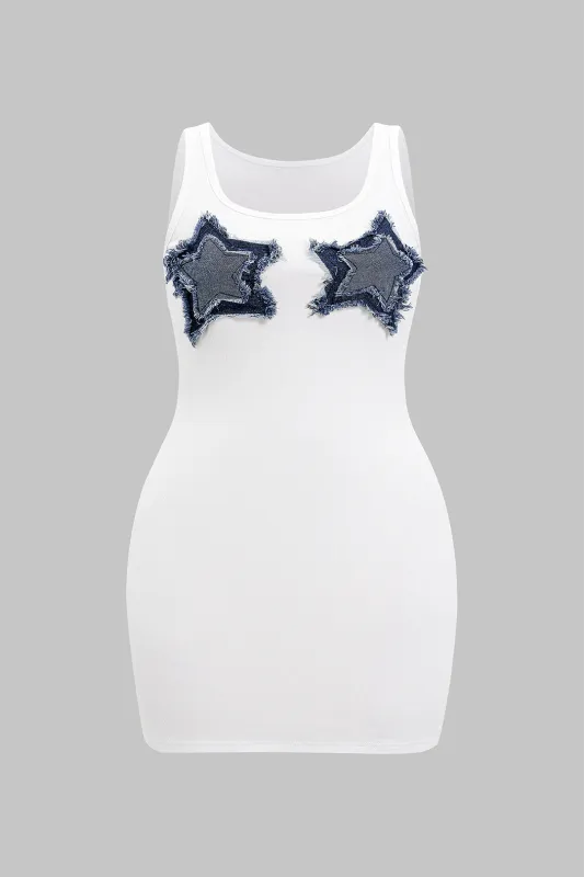 Plus Size Denim Patchwork Sleeveless Mini Dress sold by Micas