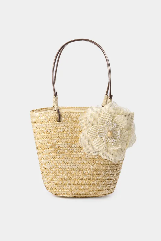 3D Flower Decor Woven Handle Clutch Bag sold by Micas