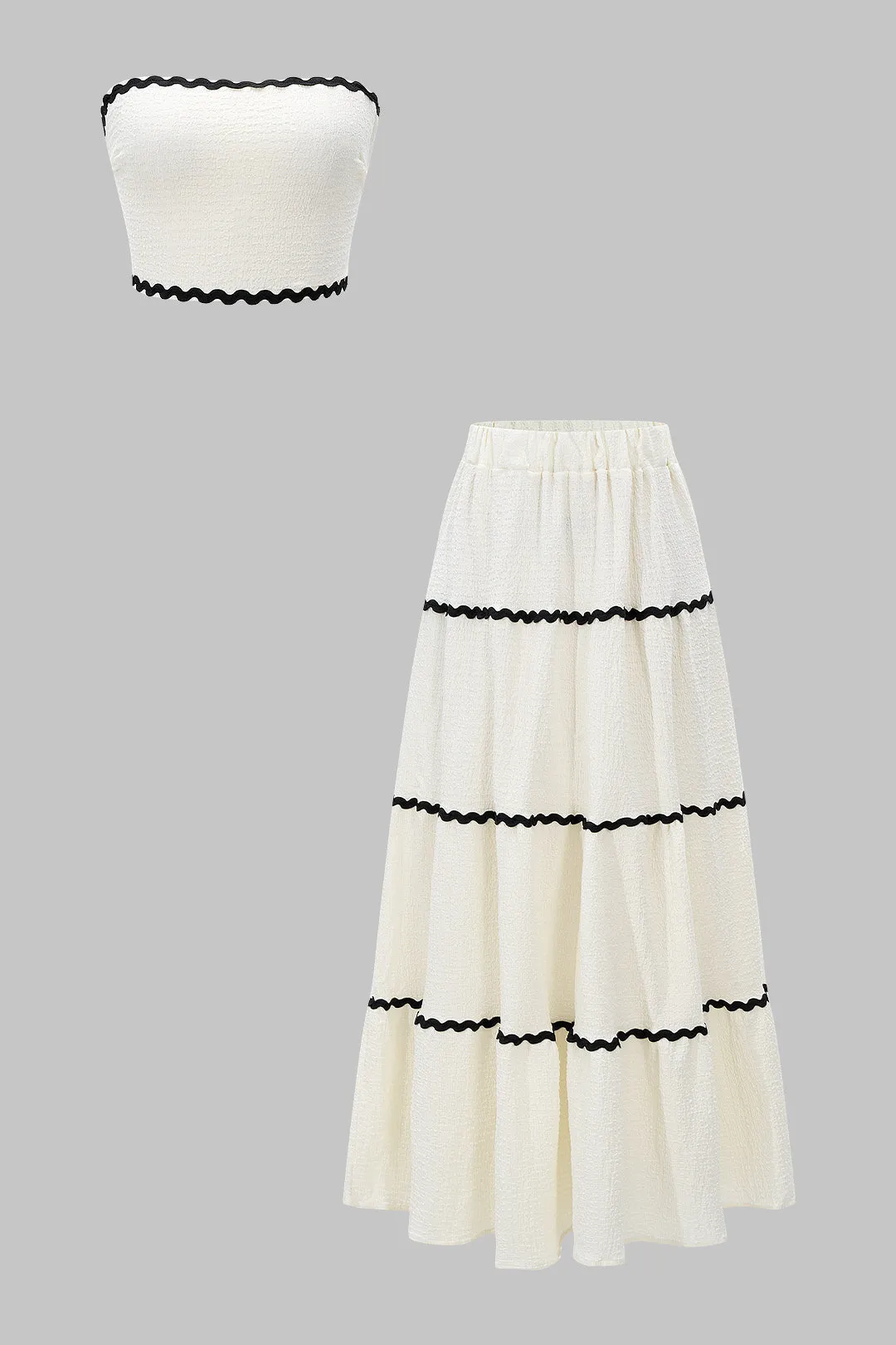 Contrast Binding Tie-Back Tube Top And Skirt Set sold by Micas