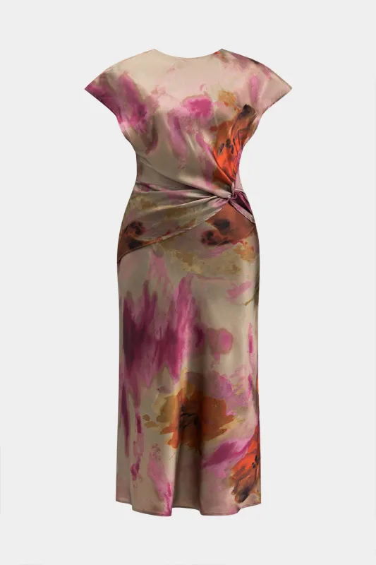 Plus Size Ombre Print Ruched Short Sleeve Midi Dress sold by Micas