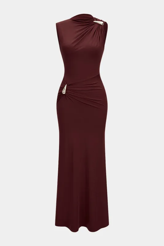 Metallic Decor Ruched Sleeveless Maxi Dress sold by Micas