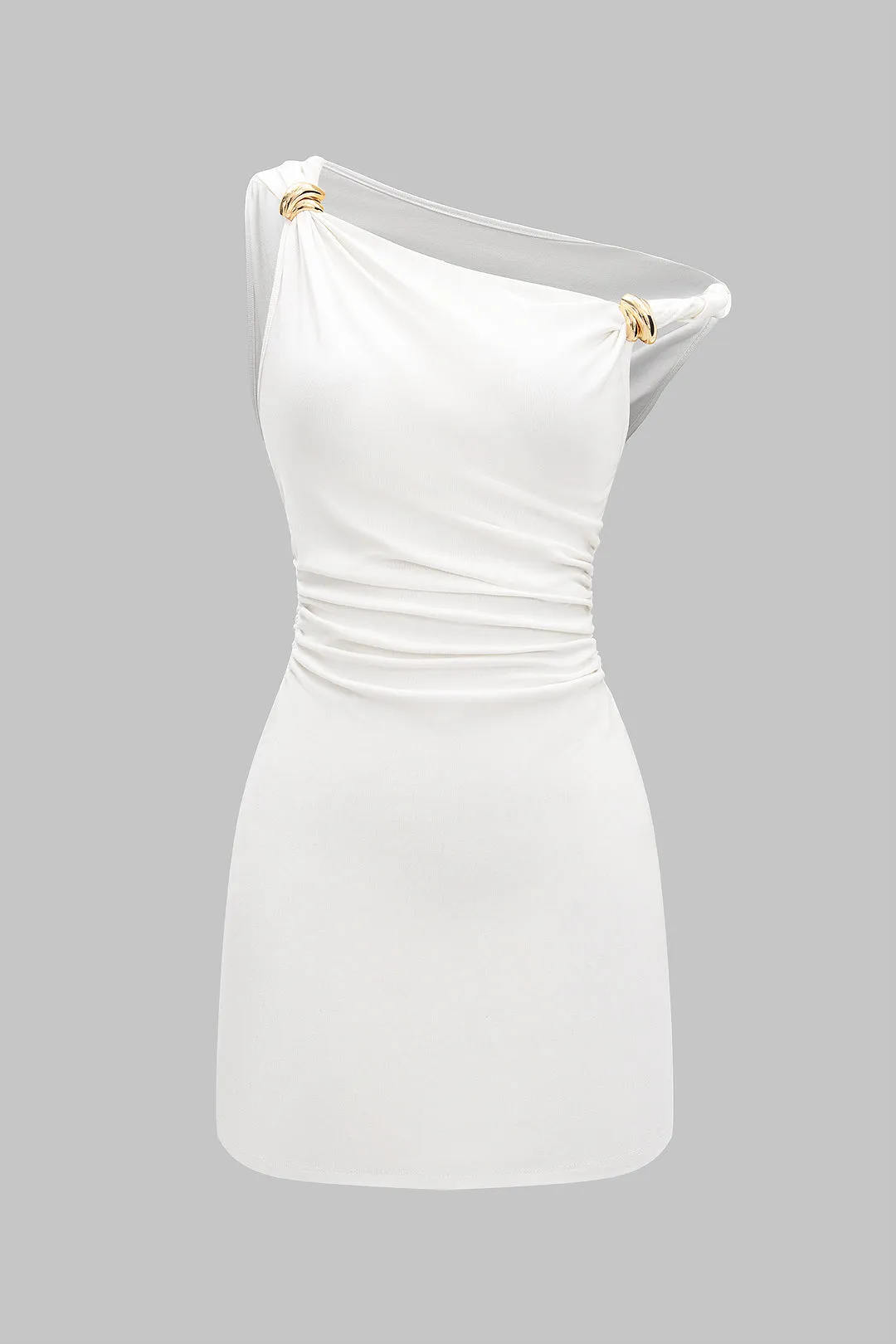 Metallic Decor Twist Knot Off Shoulder Sleeveless Mini Dress sold by Micas