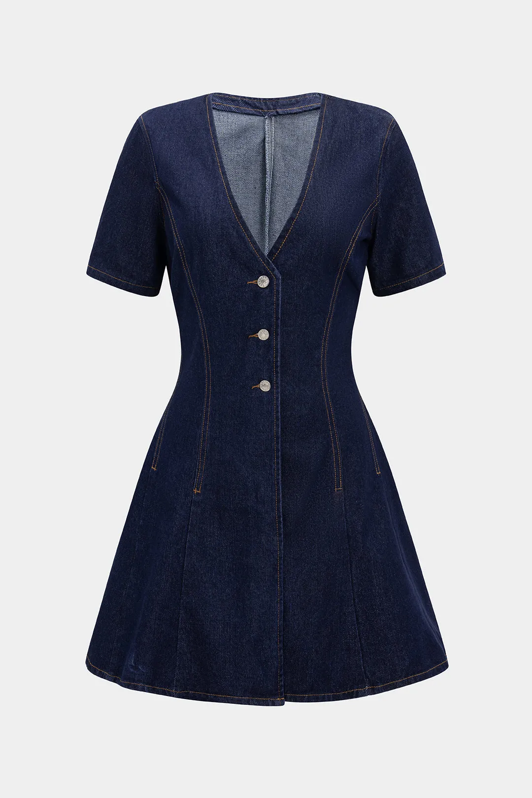 Denim V-Neck Button Short Sleeve Dress sold by Micas